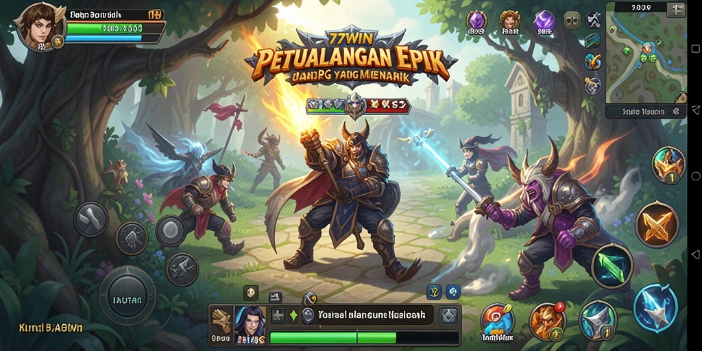 Screenshot gameplay 77WIN menampilkan aksi seru dalam pertempuran RPG.