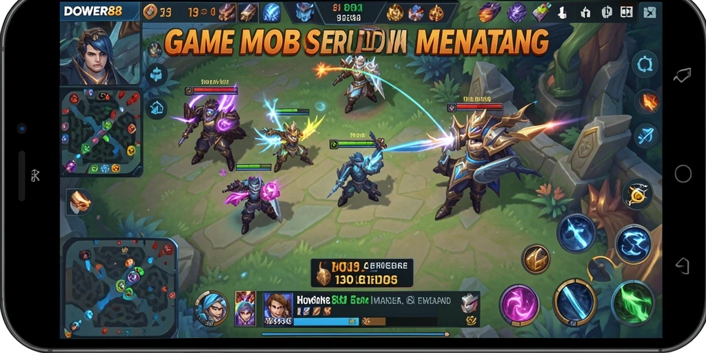 Screenshot gameplay DOWER88 menampilkan aksi pertempuran MOBA yang intens.