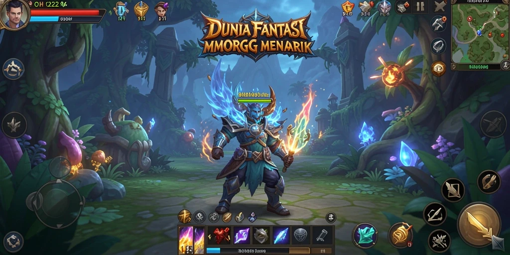 Gameplay epik di dunia MMORPG dengan monster dan petualangan.
