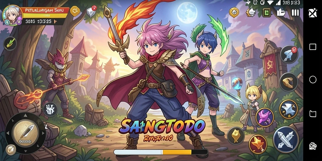 Screenshot gameplay SANGTOTO menampilkan pertarungan epik karakter anime.