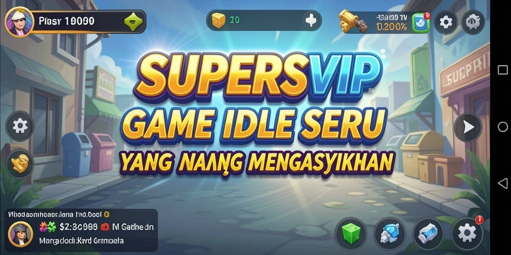 Screenshot gameplay SUPERSVIP menampilkan petualangan seru dalam manajemen Idle.