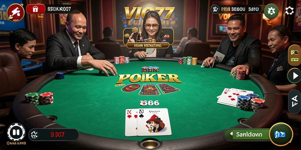Screenshot gameplay VIO77 menampilkan aksi seru permainan poker.
