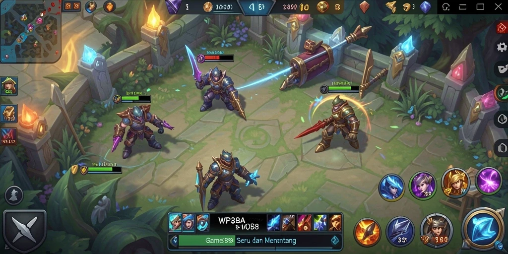 Screenshot WP888 menampilkan aksi seru dalam pertandingan MOBA.